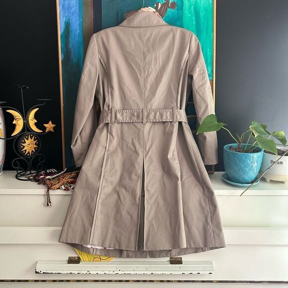 Jacob Y2K Tan Trench Jacket with Red Polka Dot Lining 3/4 Sleeves M - Picture 7 of 16